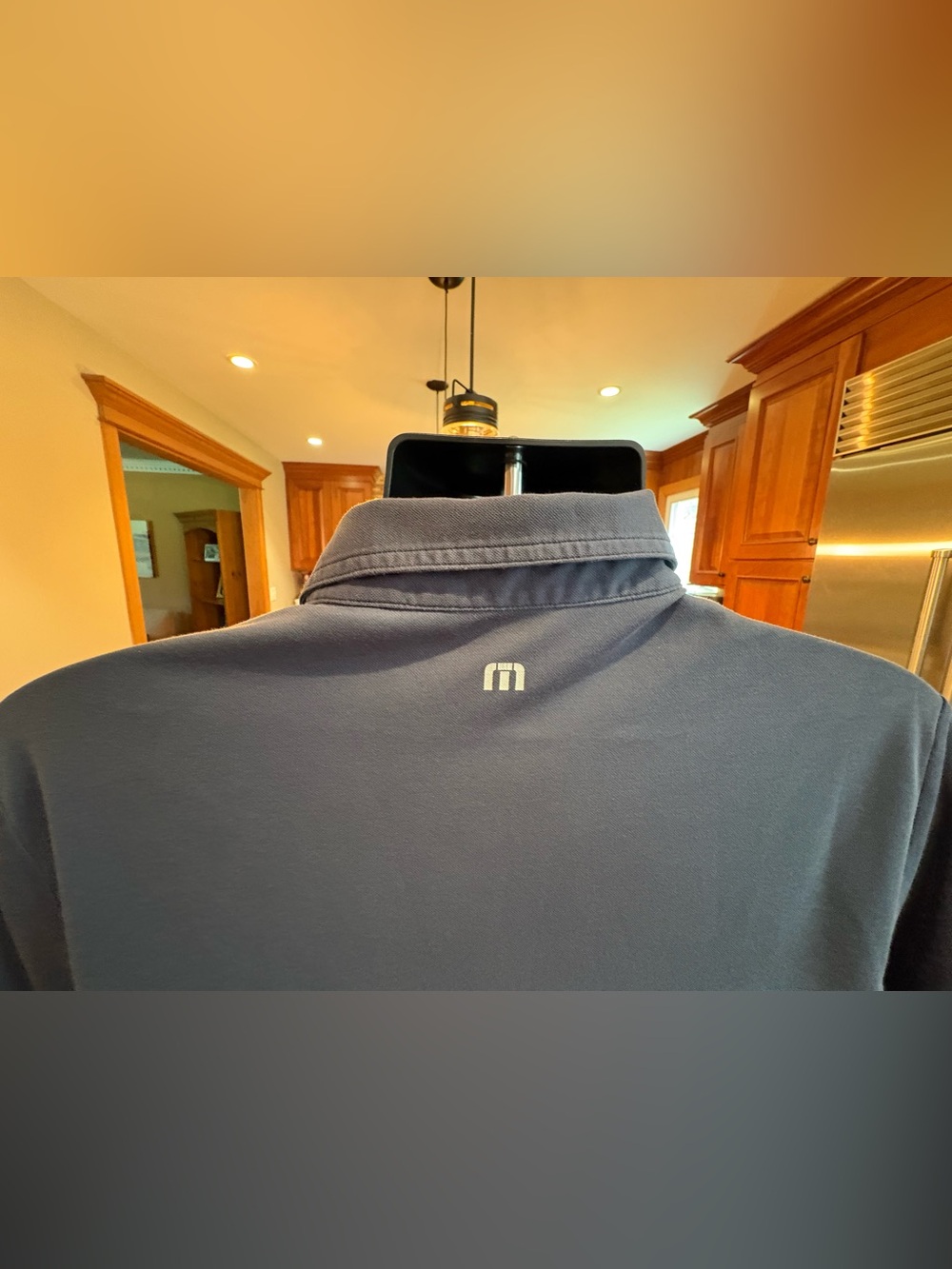 Travis Mathew Two-Tone Navy and Heather Gray Polo. Large - Picture 7 of 7